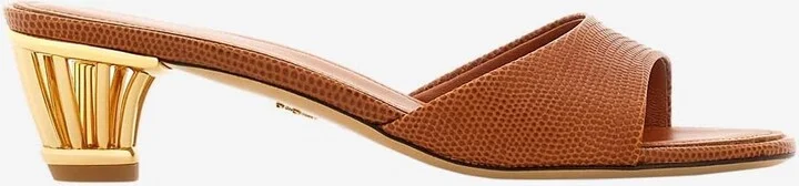 Arya 40 Cage-Heel Mules in Lizard Print Leather