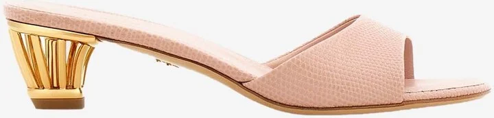 Arya 40 Cage-Heel Mules in Lizard Print Leather