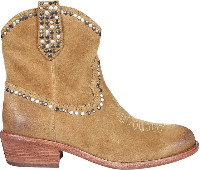 Ash Stud Embellished Embroidered Ankle Boots