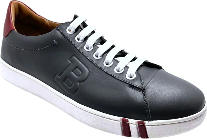 Asher 6217401 Men's Dark Grey Calf Plain Leather Sneakers Size 6.5