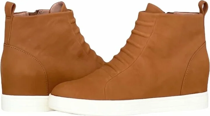 Ashley Bootie Womens US 5 Cognac Leather Side Zip Wedge Boots KHD790