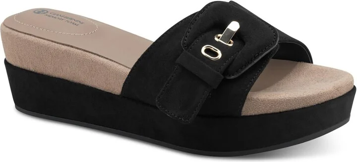 Ashllyn Womens Faux Suede Cork Wedge Sandals