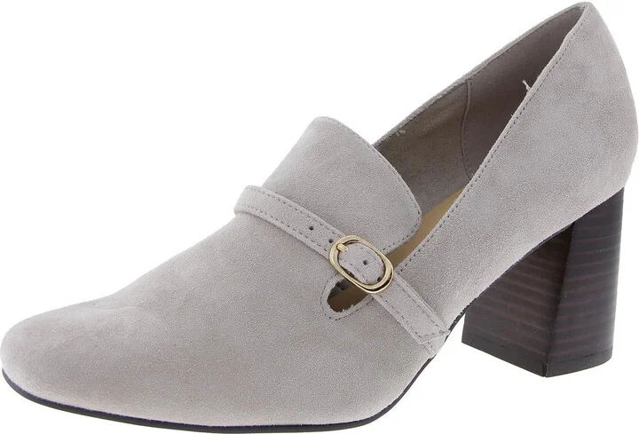 Ashton Womens Buckle Leather Loafer Heels