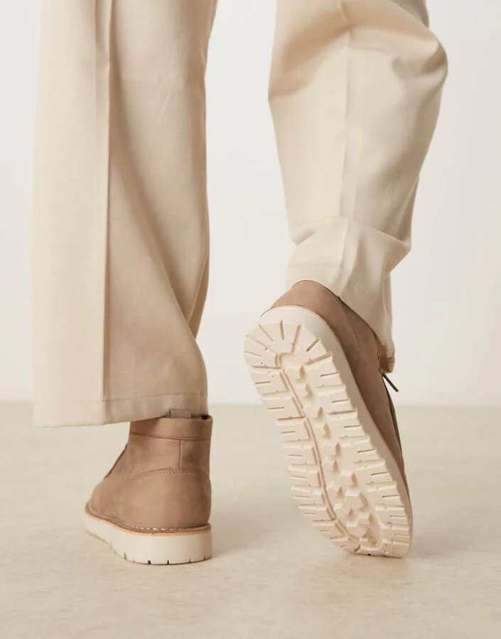 ASIOS DESIGN lace-up boots in stone leather with apron stitch - Image 3