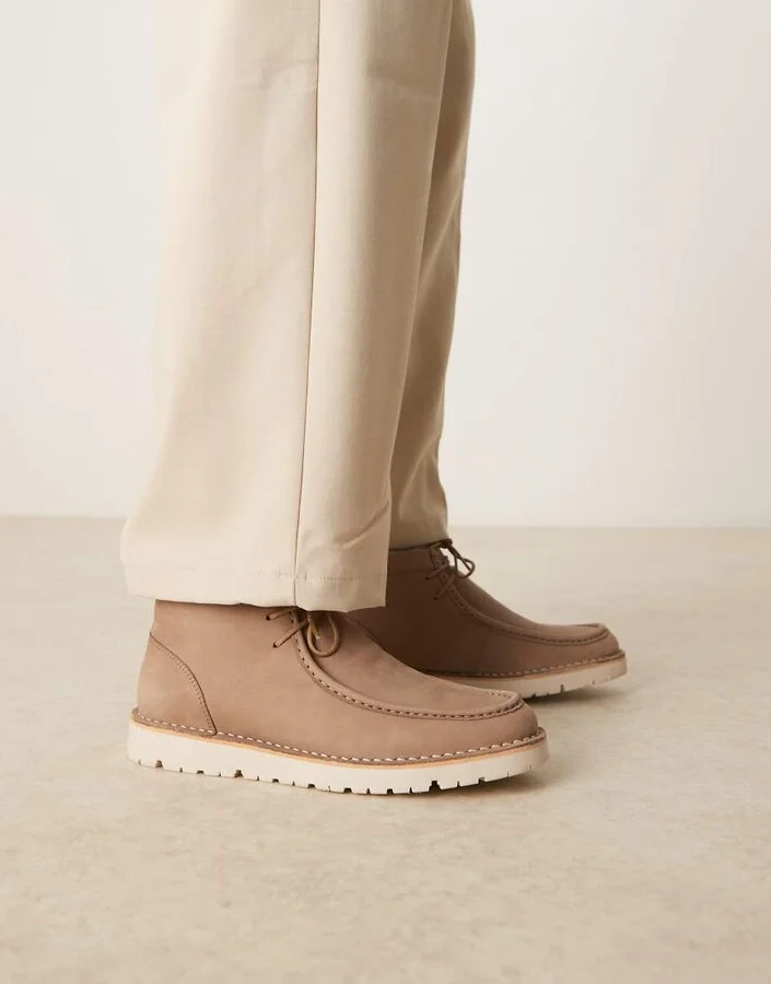 ASIOS DESIGN lace-up boots in stone leather with apron stitch