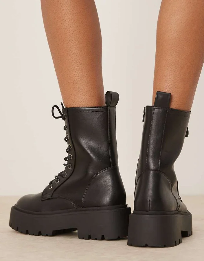 ASOS DESIGN Adventure chunky lace up boots in black - Image 2