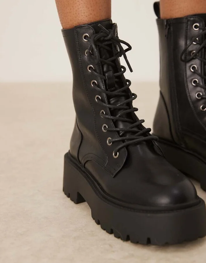 ASOS DESIGN Adventure chunky lace up boots in black - Image 4