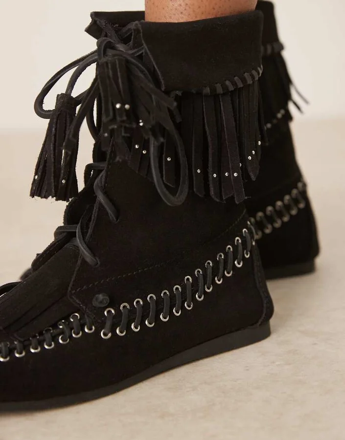 ASOS DESIGN Anais fringe ankle boots in black suede - Image 2