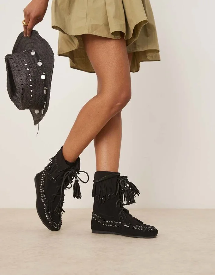 ASOS DESIGN Anais fringe ankle boots in black suede