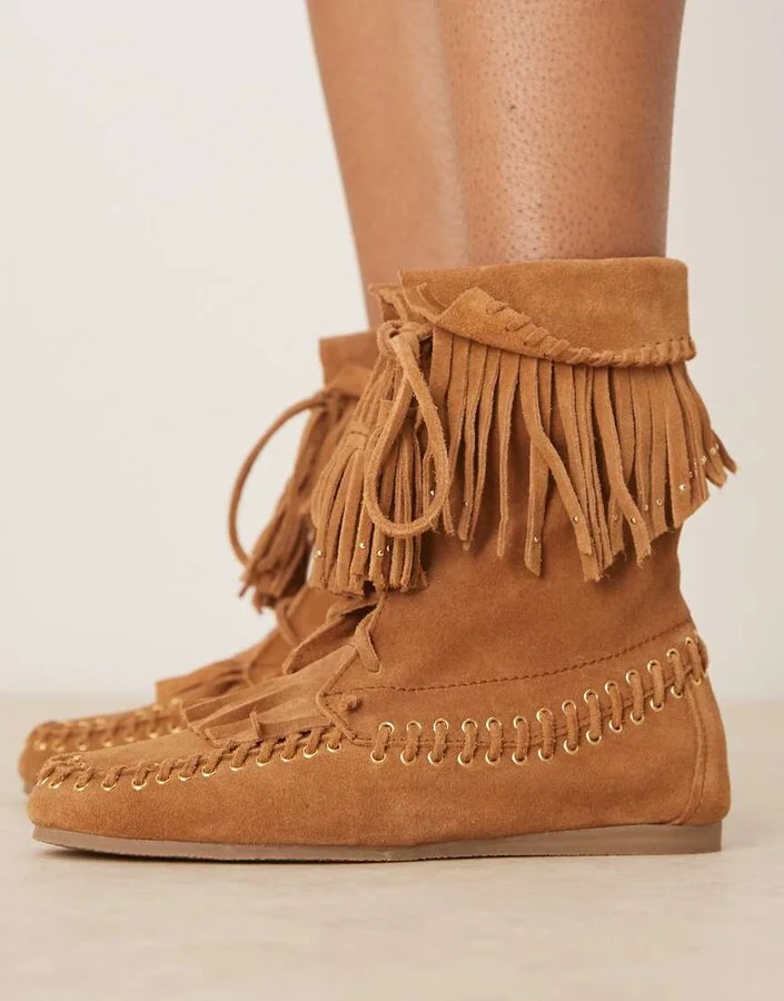 ASOS DESIGN Anais fringed ankle boots in tan suede - Image 3