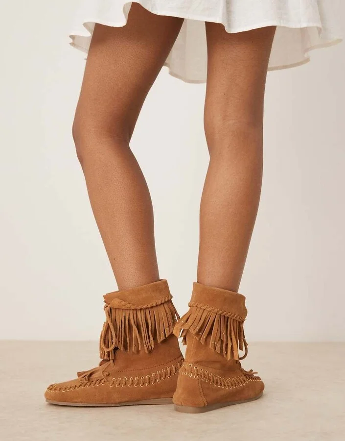 ASOS DESIGN Anais fringed ankle boots in tan suede - Image 4