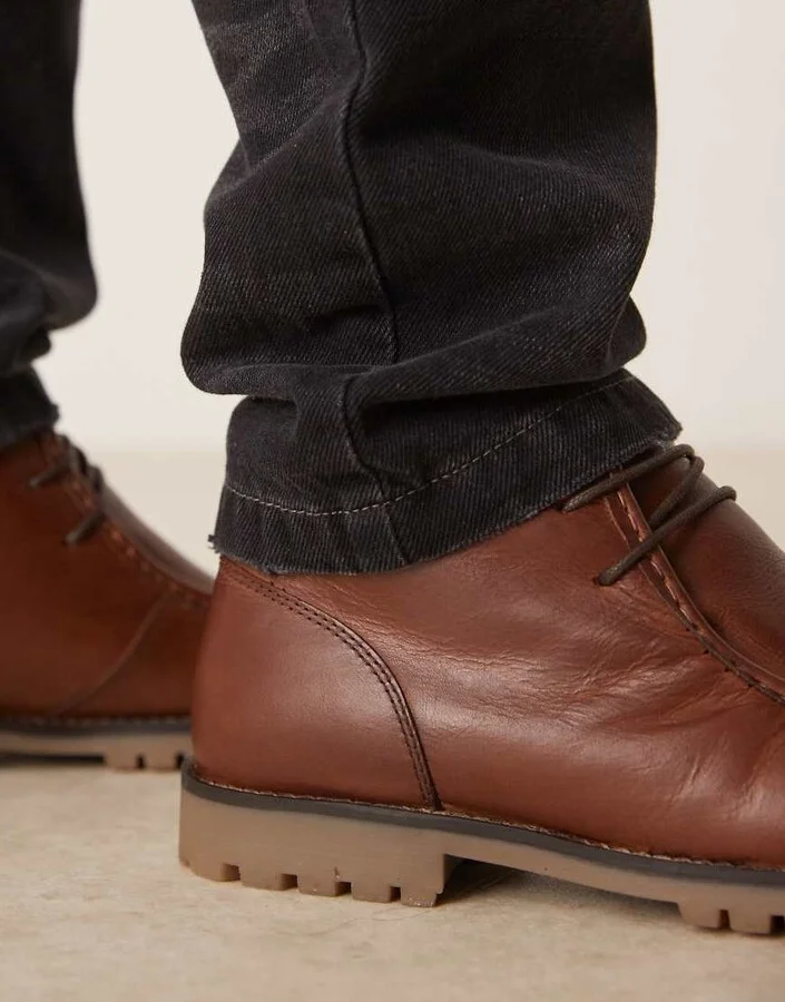 ASOS DESIGN apron boots in tan leather with cleated sole - Image 3