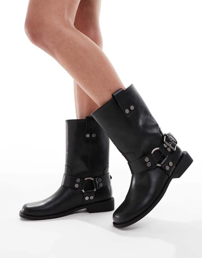 ASOS DESIGN Arley flat biker boots in black - Image 3