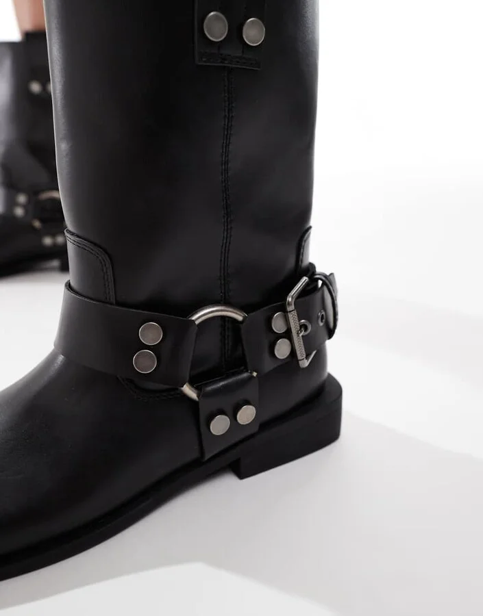 ASOS DESIGN Arley flat biker boots in black - Image 4