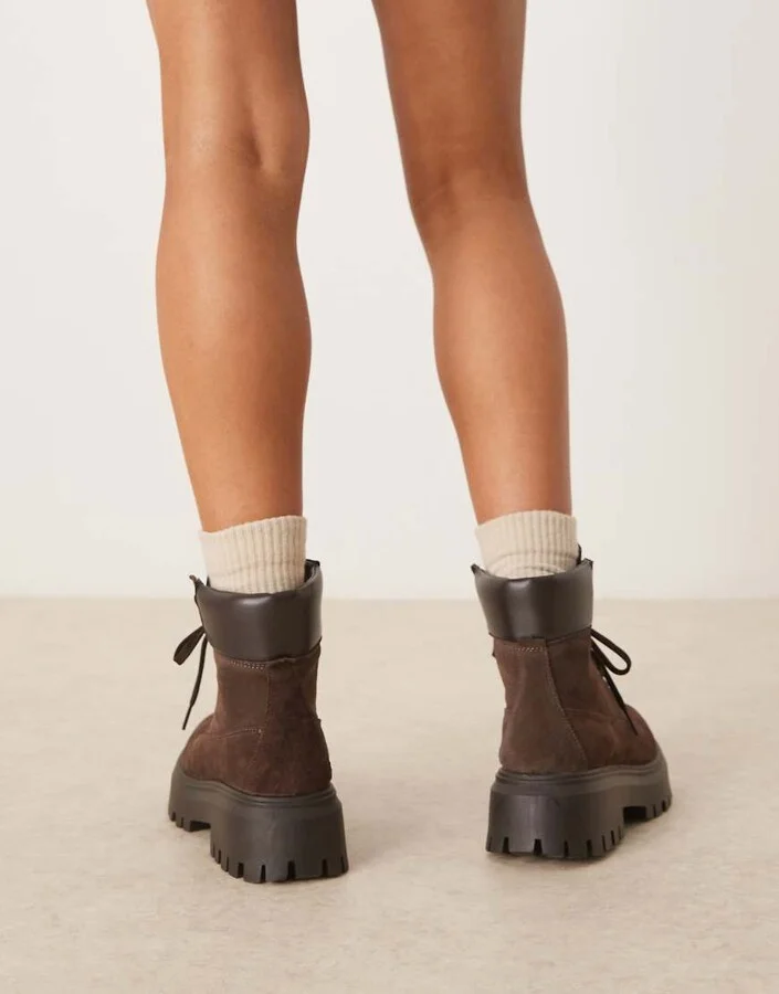 ASOS DESIGN Athens suede chunky lace up boots in chocolate - Image 4