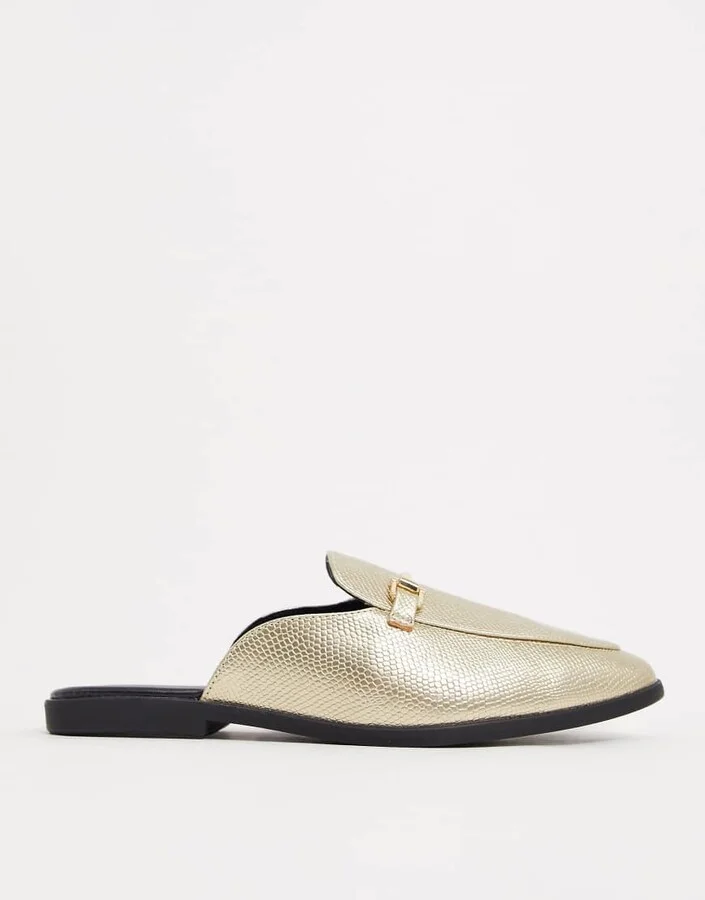 ASOS DESIGN backless mule loafer in gold snake in faux leather - Image 2