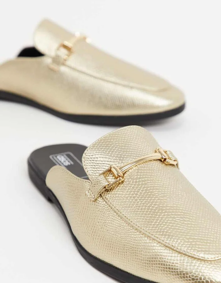 ASOS DESIGN backless mule loafer in gold snake in faux leather - Image 3