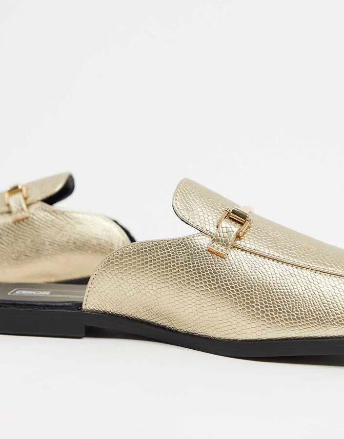 ASOS DESIGN backless mule loafer in gold snake in faux leather - Image 4