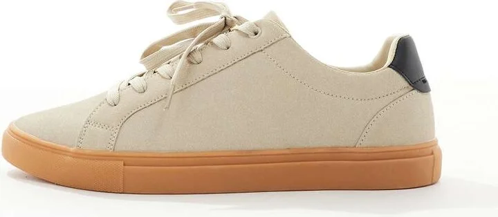 ASOS DESIGN beige suedette sneakers with gum sole