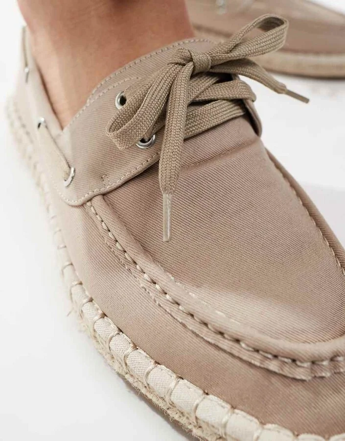 ASOS DESIGN boat shoe espadrilles in stone - Image 3