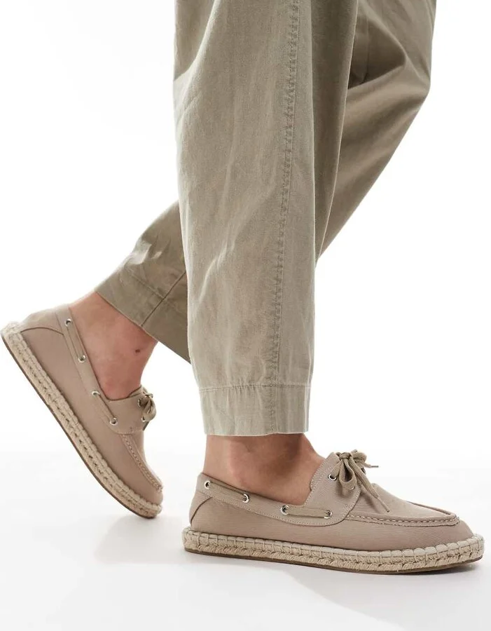 ASOS DESIGN boat shoe espadrilles in stone