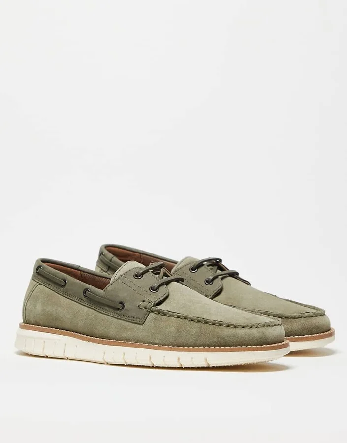 ASOS DESIGN boat shoes in khaki suede - Image 3