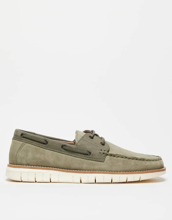 ASOS DESIGN boat shoes in khaki suede