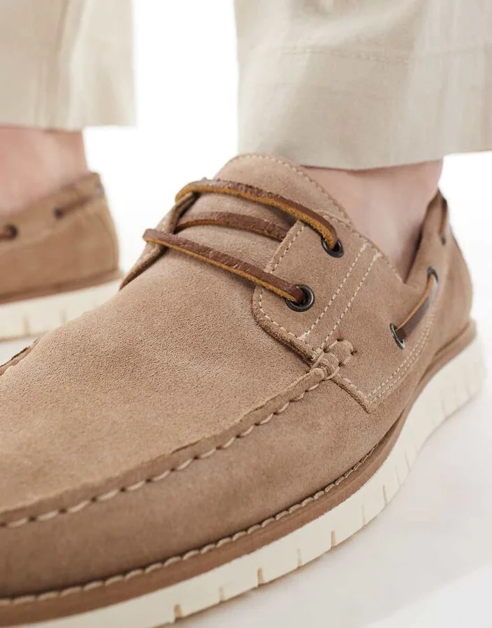 ASOS DESIGN boat shoes in stone suede - Image 2