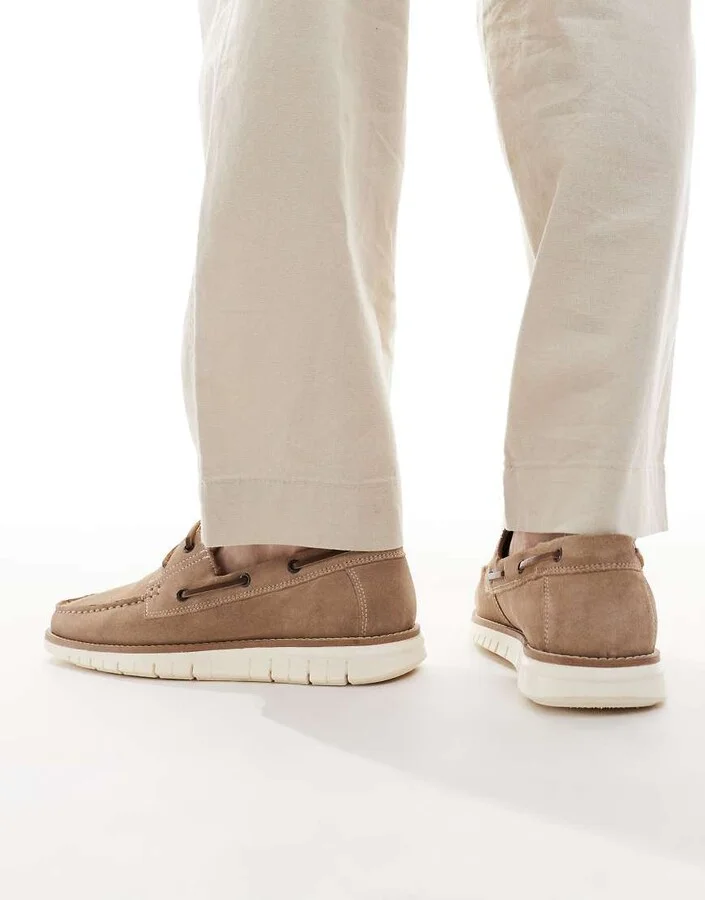 ASOS DESIGN boat shoes in stone suede - Image 3
