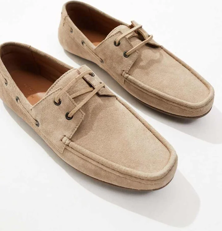 ASOS DESIGN boat shoes in stone suede - Image 2