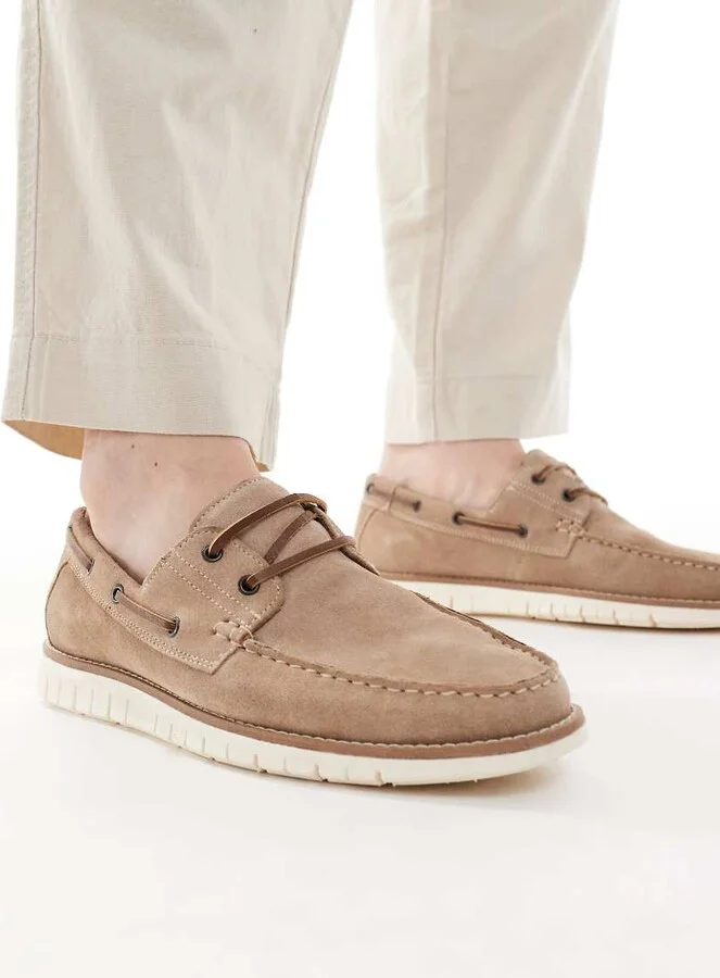 ASOS DESIGN boat shoes in stone suede