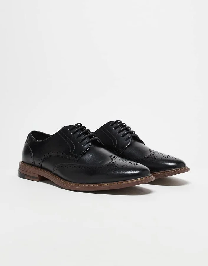 ASOS DESIGN brogue shoes in black faux leather - Image 2