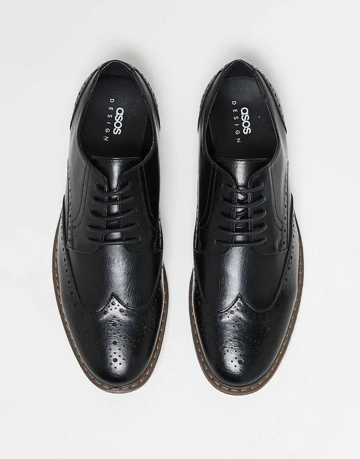 ASOS DESIGN brogue shoes in black faux leather - Image 3