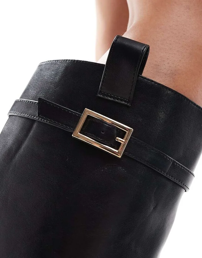 ASOS DESIGN Callie smart flat riding knee boots in black - Image 4