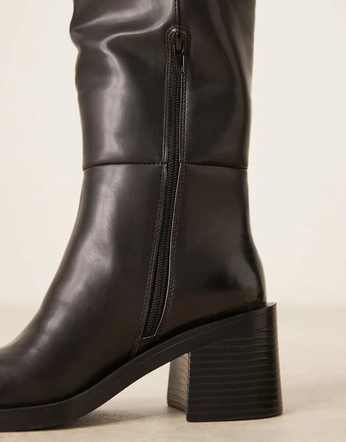 ASOS DESIGN Campbell chunky heeled knee boots in black burnished - Image 3