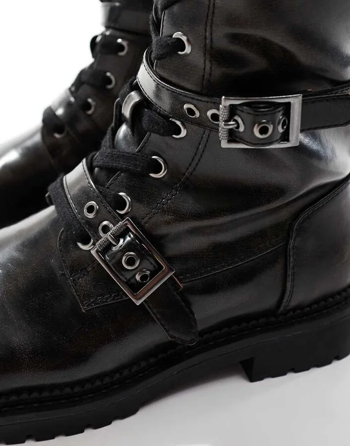 ASOS DESIGN Canada flat chunky buckle knee boots in black - Image 4