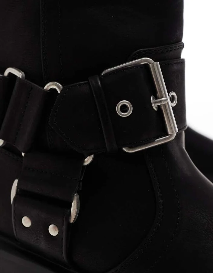 ASOS DESIGN Captain multi-buckle biker knee boots in black - Image 3