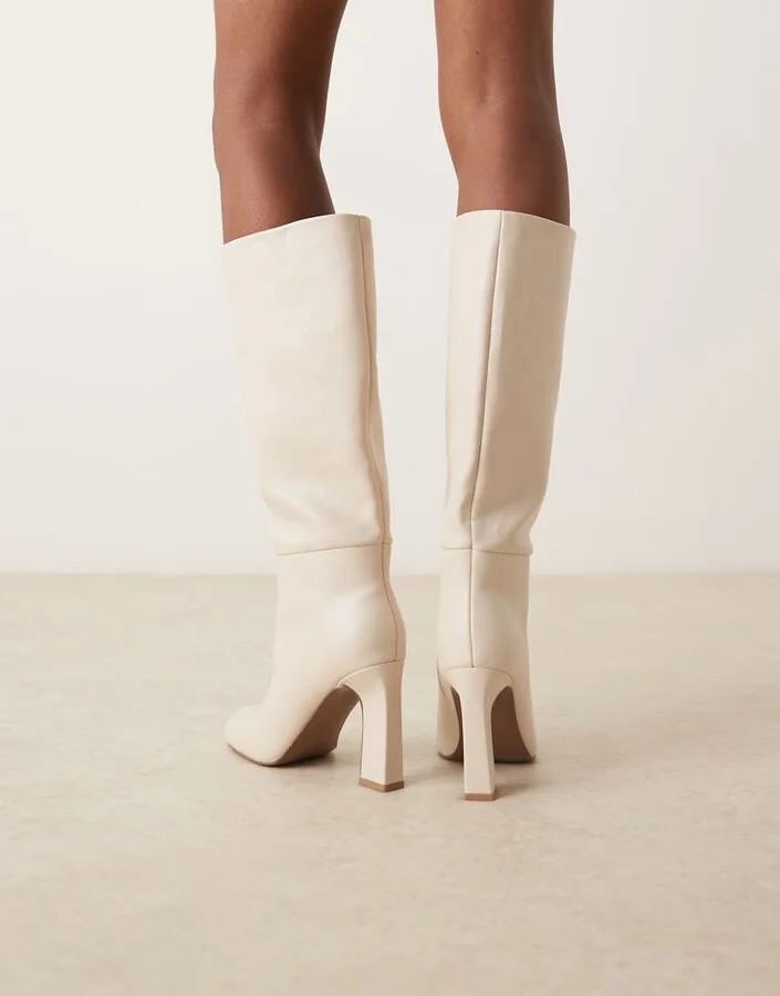 ASOS DESIGN Carly block heel pull-on knee boots in off-white - Image 3
