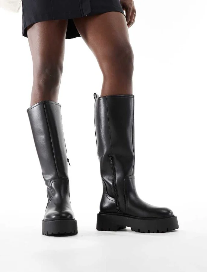 ASOS DESIGN Carmen chunky flat knee boots in black - Image 2