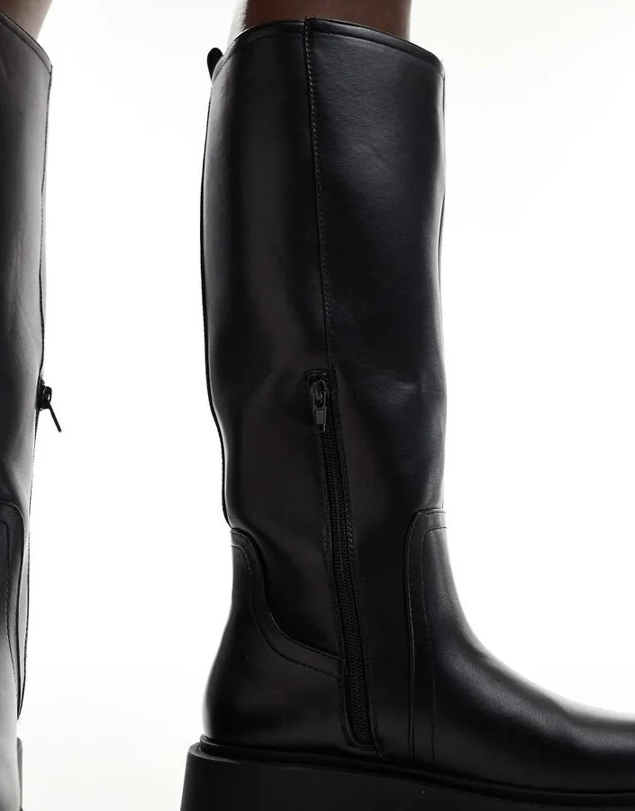 ASOS DESIGN Carmen chunky flat knee boots in black - Image 3