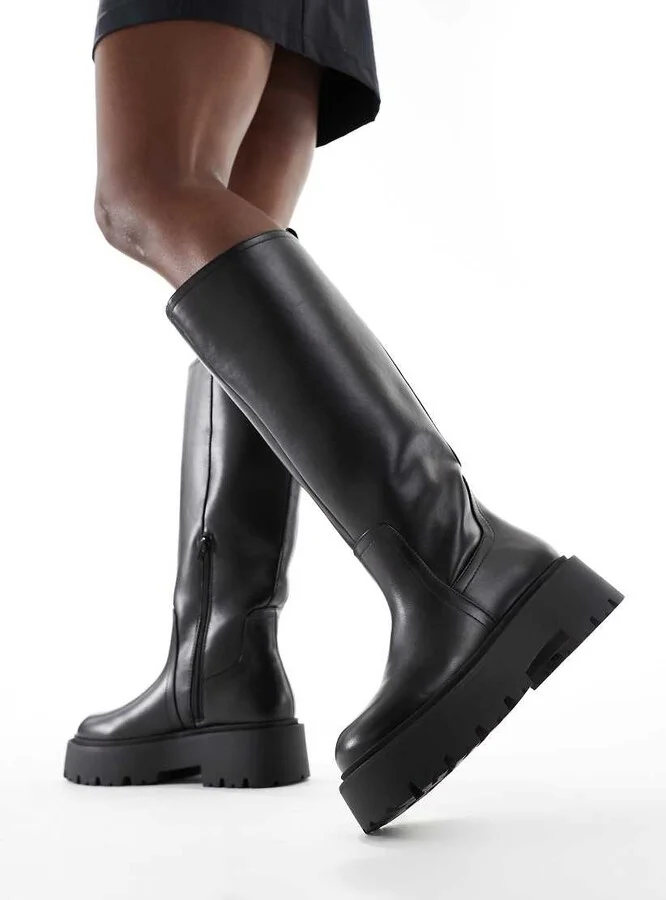 ASOS DESIGN Carmen chunky flat knee boots in black