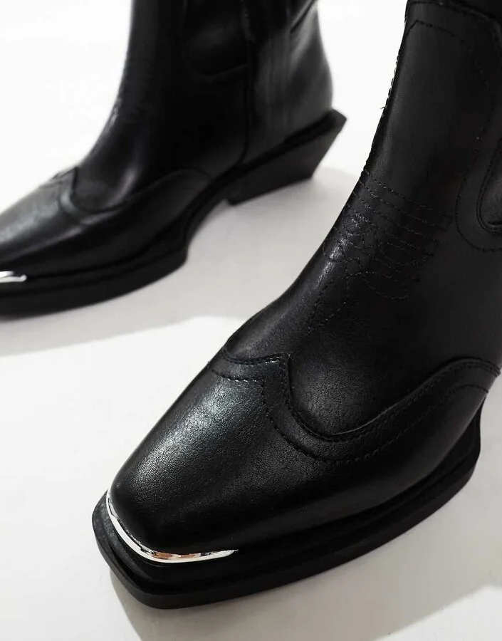 ASOS DESIGN Celeste flat western knee boots in black - Image 2