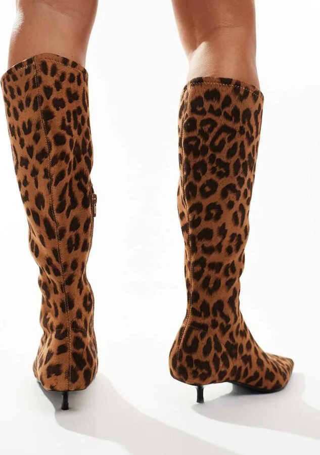ASOS DESIGN Certain extreme mini kitten heel sock knee boots in leopard - Image 4