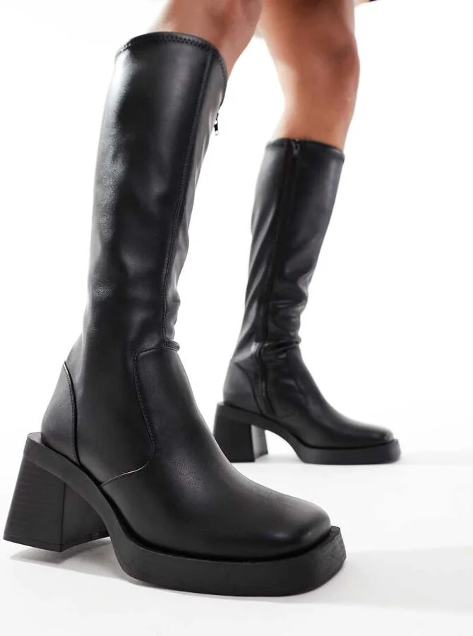 ASOS DESIGN Charlotte heeled knee boots in black - Image 4