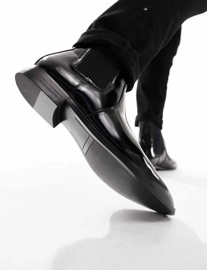 ASOS DESIGN chelsea boot in black polished faux leather - Image 3