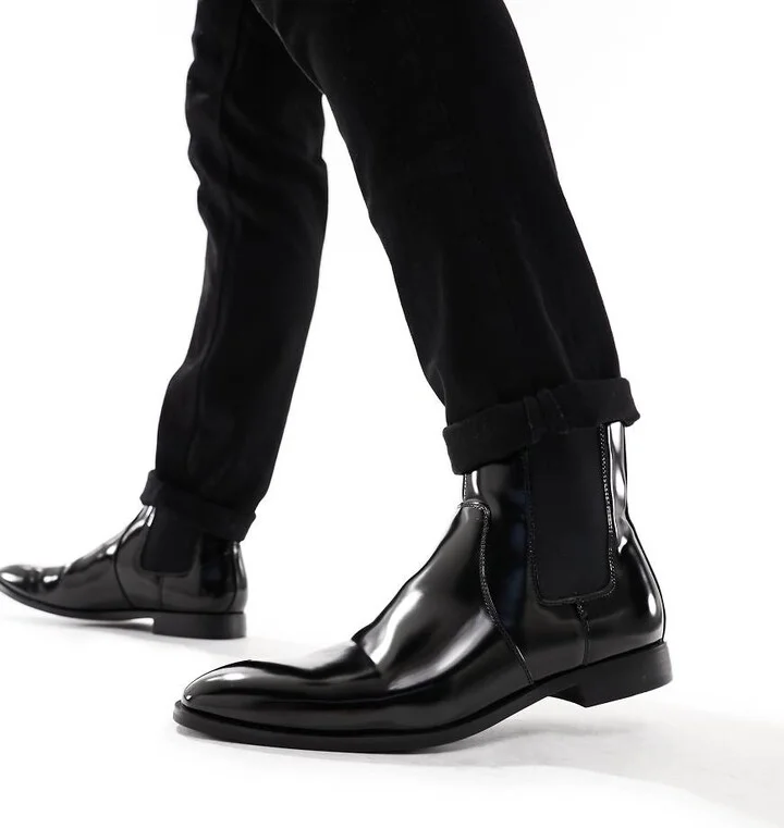 ASOS DESIGN chelsea boot in black polished faux leather