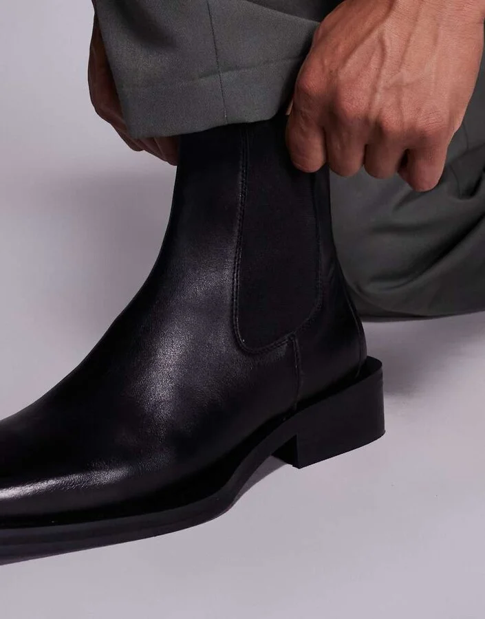ASOS DESIGN chelsea boots in black leather with square toe - Image 3