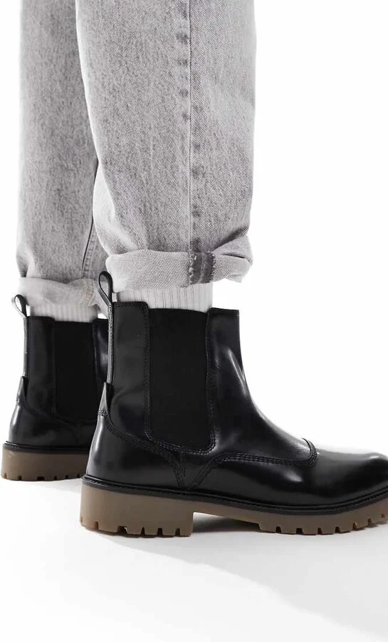 ASOS DESIGN chelsea boots in black polish with gum soles - Image 3
