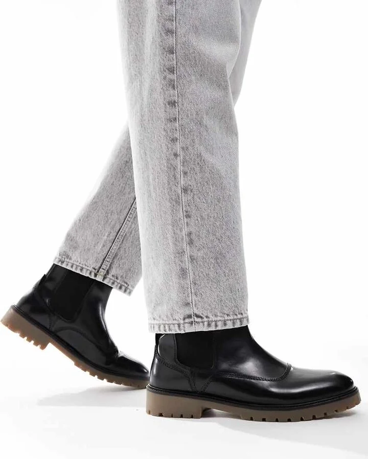 ASOS DESIGN chelsea boots in black polish with gum soles - Image 4