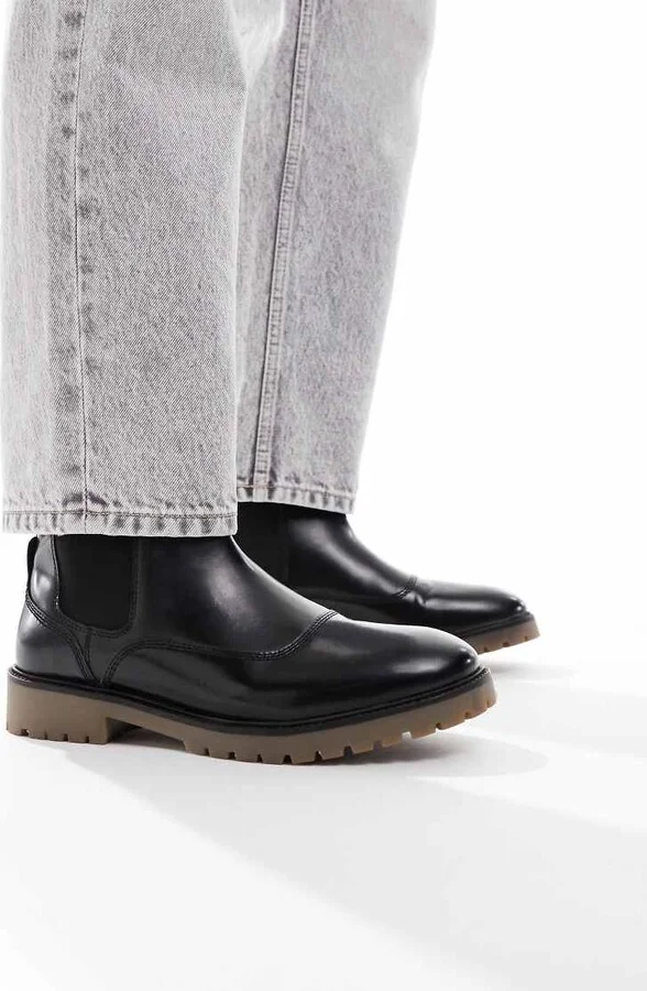 ASOS DESIGN chelsea boots in black polish with gum soles